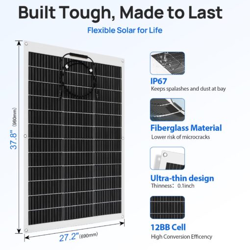ECO-WORTHY 260Watt 12Volt Flexible Solar Panel Kit for Off Grid Home RV, Boat and Uneven Surfaces:2pcs 130W Mono Solar Panel + 30A 12V Charger Controller + Solar Cable + Tray Cable + Y Branch - Image 6