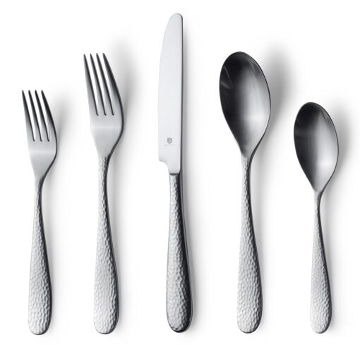 Danialli 60-Piece Matte Fidenza Hammered 18/10 Stainless Steel Silverware Cutlery Set, Flatware Service for 12, Built to Last Commitment
