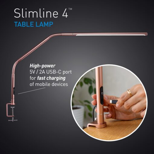 daylight Slimline 4™ LED Table Lamp in Rose Gold - 6,000K, 3,200 Lux, 4 Brightness Levels, USB-C Charging Port, Anti-Glare Diffuser, Flexible Design, Art & Craft, Sewing, Nail Salon - Image 6