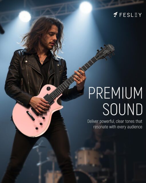 Fesley 39" LP Electric Guitar Kit: Full Size Solid Body Electric Guitars for Beginners with Humbucker Pickups, Poplar Body, Mahogany Neck,22 Frets,6 String Guitar with Gig Bag,Cable,FLP350,Matte,Pink - Image 3