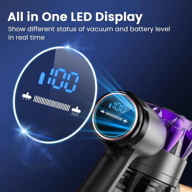 UML0 S3 Cordless Vacuum Cleaner, 45kPa Powerful Stick Vacuum, LED Display, 55-Min Runtime Rechargeable Cordless Vacuum, Free-Standing, Vacuum Cleaners for Home Pet Hair Carpet Hard Floor (Purple) - Image 6