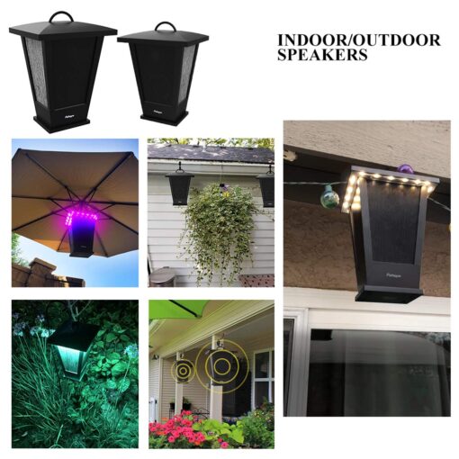 pohopa Bluetooth Speakers Waterproof, 2 Packs True Wireless Stereo Sound 20W Dual Pairing Lantern Indoor Outdoor with 20 Piece Responsive LED Color Lights, Richer Bass, Black - Image 6