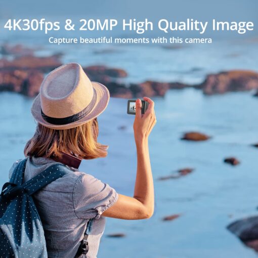 AKASO Brave 7 Action Camera 4K30FPS 20MP with 64GB U3 MicroSDXC Memory Card, Waterproof Camera with Touch Screen IPX8 33FT EIS 2.0 Zoom Support External Mic Voice Control with 2X 1350mAh Batteries - Image 6