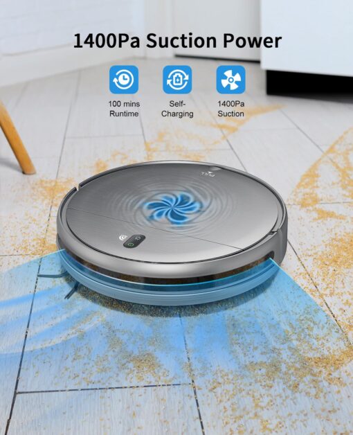 Robot Vacuum and Mop Combo, 2 in 1 Mopping Robot Vacuum Cleaner with Schedule, Wi-Fi/Voice/App, Strong Suction, Ease of Use, Self-Charging Robotic Vacuum, Slim, Ideal for Hard Floor, Pet Hair, Carpet - Image 3