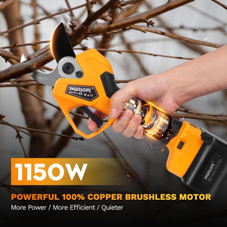 SWANSOFT Electric Pruning Shears, 45mm 1.77'' Cutting Diameter Cordless Electric Pruners Shears Battery Powered, 1150W Tree Branch Pruner with 2Pack 4Ah Rechargable Batteries(Yellow) - Image 4