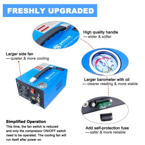 Spritech PCP Air Compressor, Portable 4500Psi/30Mpa, Water/Oil-Free, PCP Rifle/Pistol and Paintball Tank Air Pump, Powered by 12V Car DC or Home 110V AC with Power Converter and Oil-Moisture Filter - Image 7