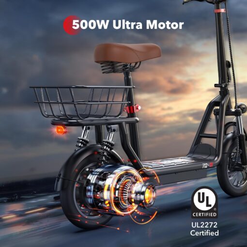 iScooter Electric Scooter with Seat, 21 Miles Long Range & 15.6 Mph Top Speed, 12'' Pneumatic Tire, Height Adjustable Seat &Handlebar, Dual Suspensions Commuting Scooter with Basket - Image 7