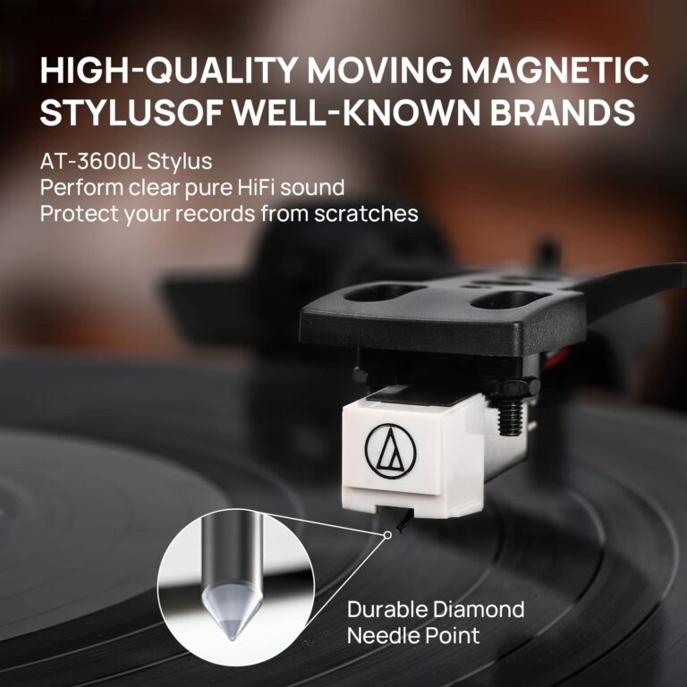 Turntable Record Player with Built-in Speakers, Vinyl Record Player Support Bluetooth Playback Auto Stop 33&45 RPM Speed RCA Line Out AUX in All-in-one Belt-Drive Turntable for Vinyl Records - Image 7