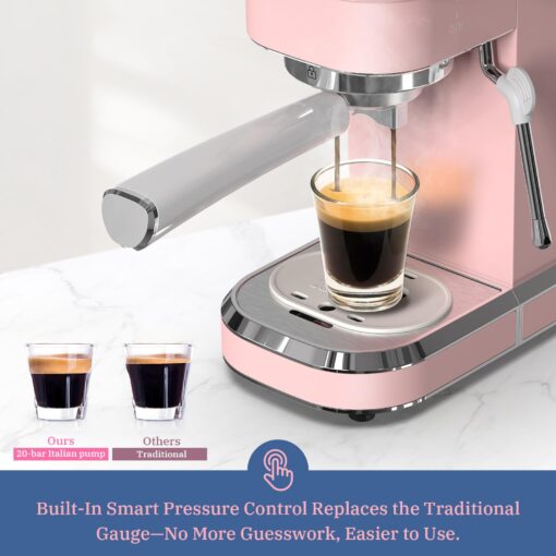 Laekerrt Professional Espresso Machine 20 Bar, Espresso Maker with Milk Frother Steam Wand, Stainless Steel Home Coffee Machines for Cappuccino and Latte, Gift for Women Wife Daughter or Mom, Pink - Image 6