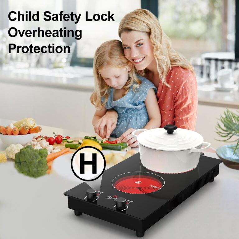 Electric Cooktop,110V 2400W Electric Stove Top with Knob Control, 11 Power Levels, Kids Lock & Timer, Hot Surface Indicator, Overheat Protection,Built-in and Countertop 2 Burner Electric Cooktop - Image 2