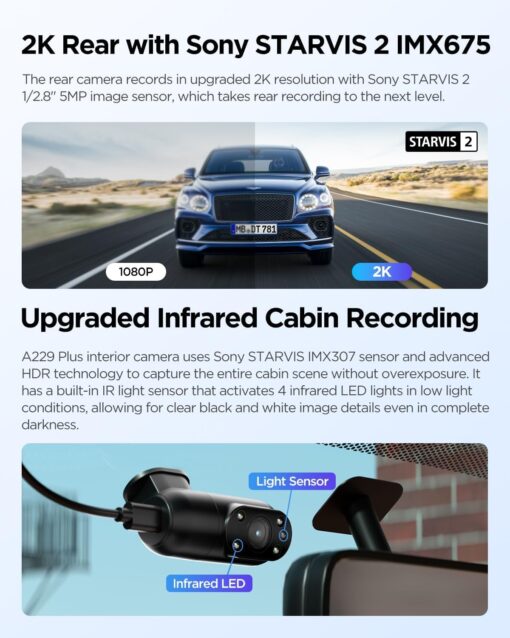 VIOFO A229 Plus 3 Channel Dash Cam, Dual STARVIS 2 Sensors, 3-Channel HDR, 1440P+1440P+1080P Front Inside and Rear Car Camera, 5GHz Wi-Fi, Voice Control, Ultra-Precise GPS, 24 Hours Parking Mode - Image 6