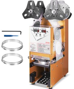VEVOR Cup Sealing Machine, Full Automatic Cup Sealer Machine for Electric Tea Sealer with Digital Control LCD Panel for Bubble Milk Tea Coffee, 500-650 Cups/H,180 mm Tall & 90/95 mm Cup, Gold
