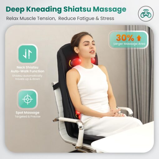 Snailax Shiatsu Neck Back Massager with Heat, Massage Chair Pad with Compression, Full Body Chair Seat Massager for Neck, Back and Shoulders, Gifts for Men, Women - Image 8