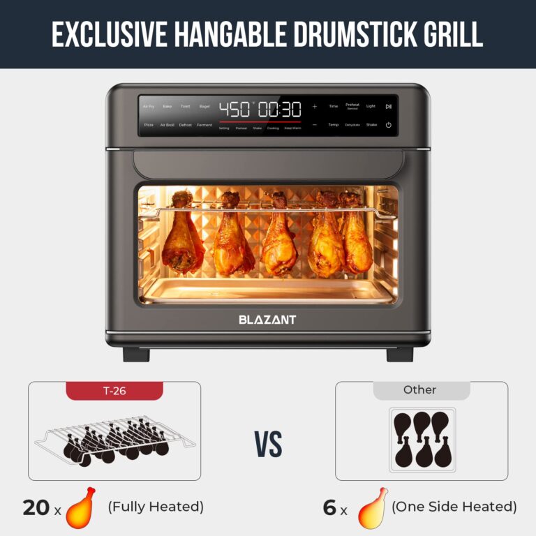 Large Capacity Toaster Oven Countertop, Dishwasher Safe Detachable Panel, 26QT Air Fryer Toaster Oven Combo, with Drumstick Grill, Air Fry, Crisp, Bake, Toast, Bagel, Pizza, Broil, Defrost, BLAZANT - Image 6