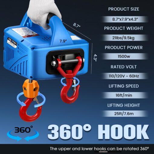 NEWTRY 1100lbs Electric Hoist Winch with Wireless Remote Control 110/120 Volt Portable Power Electric Hoist 16ft/min - Image 4