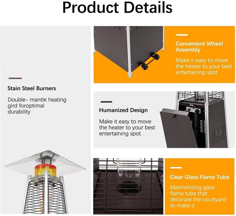 Avenlur Outdoor Patio Propane Space Heater - 48,000 Btu Pyramid Propane Heater, Outdoor Heater, Portable Heater, Patio Heater Propane, W/Wheels, Protective Cover (Black) - Image 2