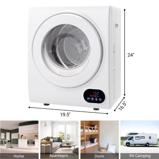Bonnlo Portable Clothes Dryer, Front Load Electric Dryers Machine, Compact Laundry Dryers with Stainless Steel Tub, for Home, Apartment, Dorm, White (LCD Touch Control) - Image 5