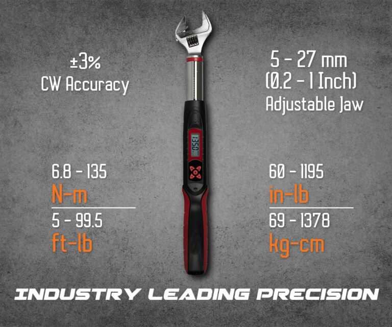 Tapha Tools Adjustable Digital Torque Wrench 19.9 to 99.5 ft-lbs (27-135 N-m) Torque Range, 5-27 mm Adjustable Jaw, LED and Buzzer Notification, Preset Memory, ISO 6789, Calibrated (DKA08N-T135CN) - Image 5