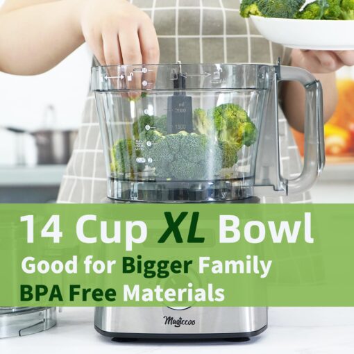 Magiccos 14-Cup Lemon Slicer Food-Processor - Large Feed Chute, 13 Speeds & Pulse, 3 Programs，Cheese Shredding, Cutting Fries, Meat Chopping, Shredding and Slicing, Mixing and Doughing, for Home Use - Image 2