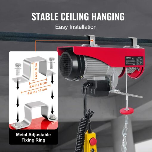 Happybuy Electric Hoist, 2200 lb Overhead Crane Garage w/Steel Hook, Remote Control & Emergency Stop Switch Ceiling Pulley Winch for Warehouse, Construction, Goods Lifting, 110V Red, 2200Lbs - Image 6
