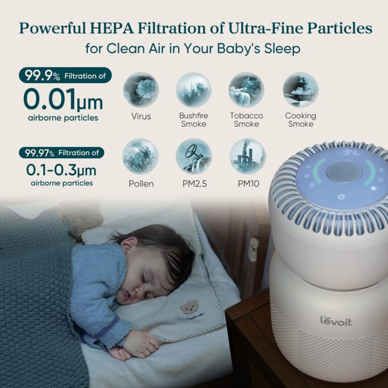 LEVOIT Air Purifier for Baby with White Noise Sound Machine and Blue-Light-Free Night Light in Home Bedroom, HEPA Filter with 5 Air Quality Monitor, Removes Ultrafine Particles, Smart WiFi, Sprout - Image 4