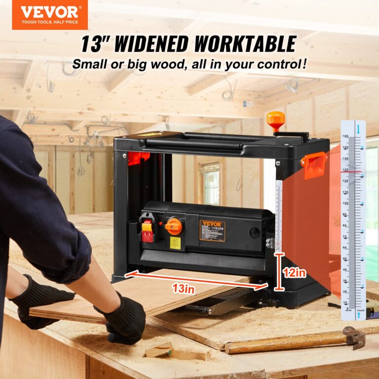 VEVOR Power Benchtop Planers, Three-Blade, Two Speed, 13" Width Worktable Thickness Planer with Extended Infeeding Table, Low Noise for both hard & soft wood material removal - Image 9