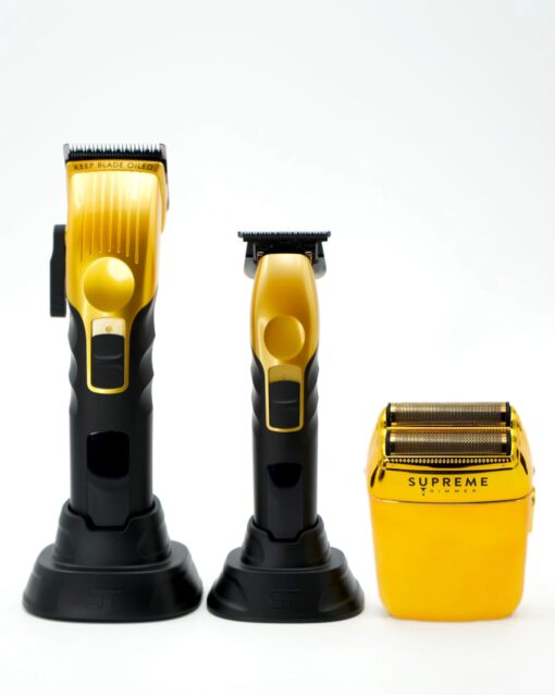 Supreme Trimmer 3-in-1 Barber Bundle | 2Spee Clipper, 2Spee Trimmer & Crunch Foil Shaver | Professional Beard Trimmer Men’s Hair Clipper Kit | (Gold) - Image 5