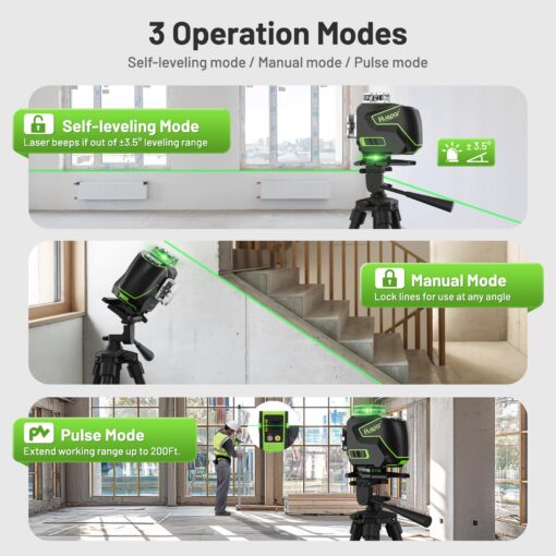 Huepar Laser Level 360 Self Leveling, 4x360° Green Cross Line Laser with LCD Screen, 4D Bluetooth Outdoor Pulse Mode Laser Tool for Construction -Remote Control, Li-ion Battery or 4 AA Batteries-S04CG - Image 7