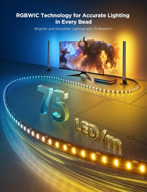 Govee HDMI 2.1 Sync Box Kit 2, Includes AI Sync Box, Light Bars, and Monitor Backlight, Supports 8K@60Hz, 4K@144Hz, VRR and ALLM, Works with Matter and Alexa, RGBIC Light Strip for 27-34 inch Monitor - Image 6