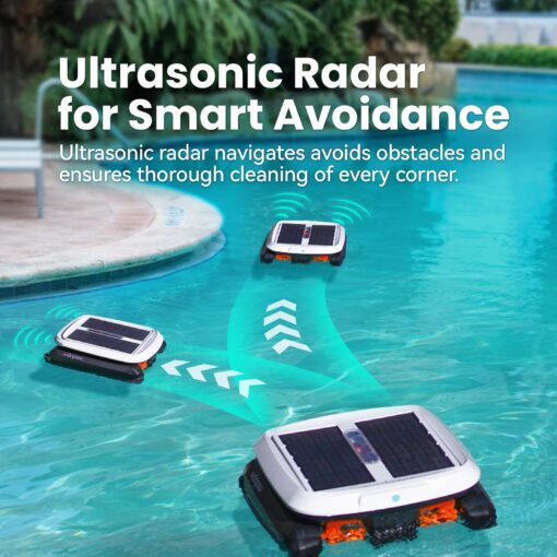 Vidapool Solar Powered Automatic Robotic Pool Skimmer Cleaner,Solar Pool Surface Cleaner Dual Mode with Obstacle Avoidance Daytime ＆ Overnight Continuous Cleaning Ideal for All Swimming Pool-White - Image 4