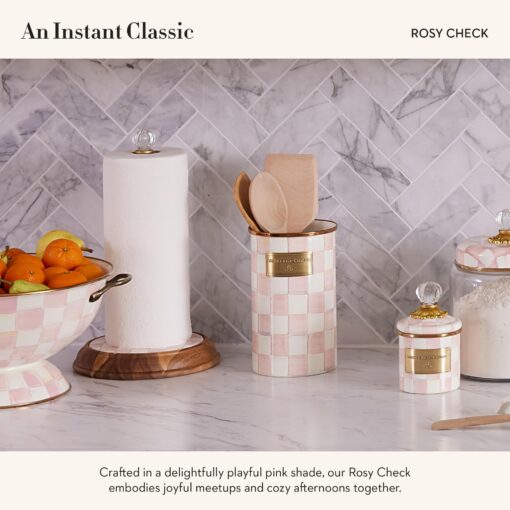 MACKENZIE-CHILDS Wood Paper Towel Holder, Decorative Paper Towel Holder for Kitchen, Pink-and-White Rosy Check - Image 5