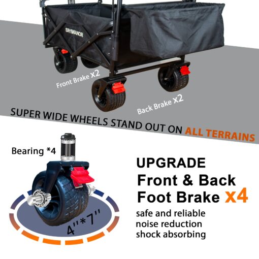 SKYMANOR Collapsible Wagon Folding Garden Cart with Removable Canopy Utility Wagon Cart with All-Terrain Wheels Brake Beach Cart for Sand Heavy Duty Beach Wagon for Camping Shopping (Black) - Image 2