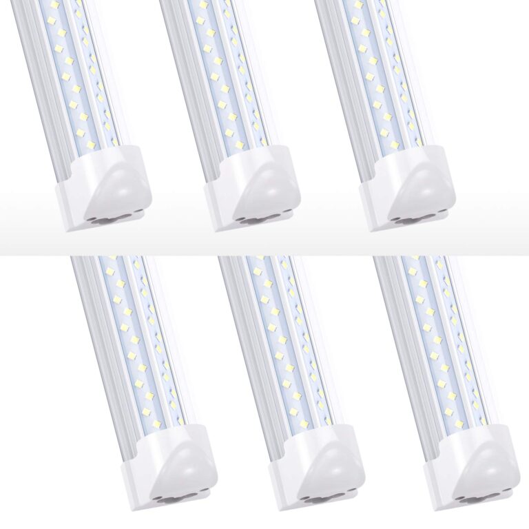 LIGHEART LED Light Fixture,120W 8FT Linkable Shop Light, T8, V-Shaped, Integrate 8 Foot Light Tube,14400LM,Clear Lens 6000K, Plug and Play,Fluorescent Lamp Replacements(6-Pack)