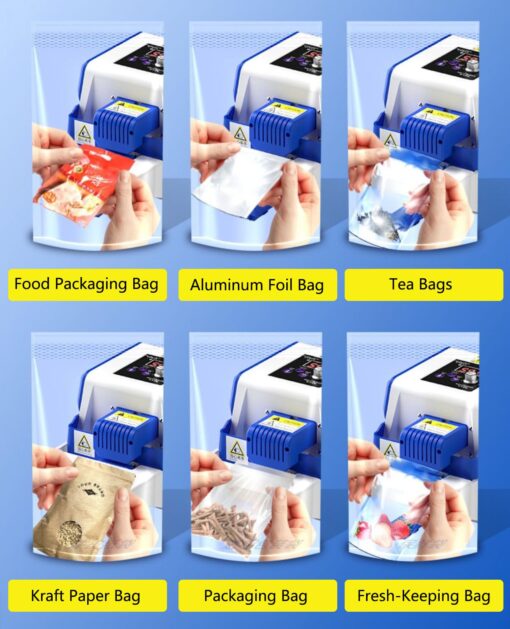 Blue,Wkantlaes Heat Sealer Machine, Commercial Automatic Food Vacuum Sealer Machine, Plastic Bag Sealer Band Sealing Machine with 0-200℃ Temperature Control for 0.8-2 mm Bag Preservation Dry Moist - Image 8