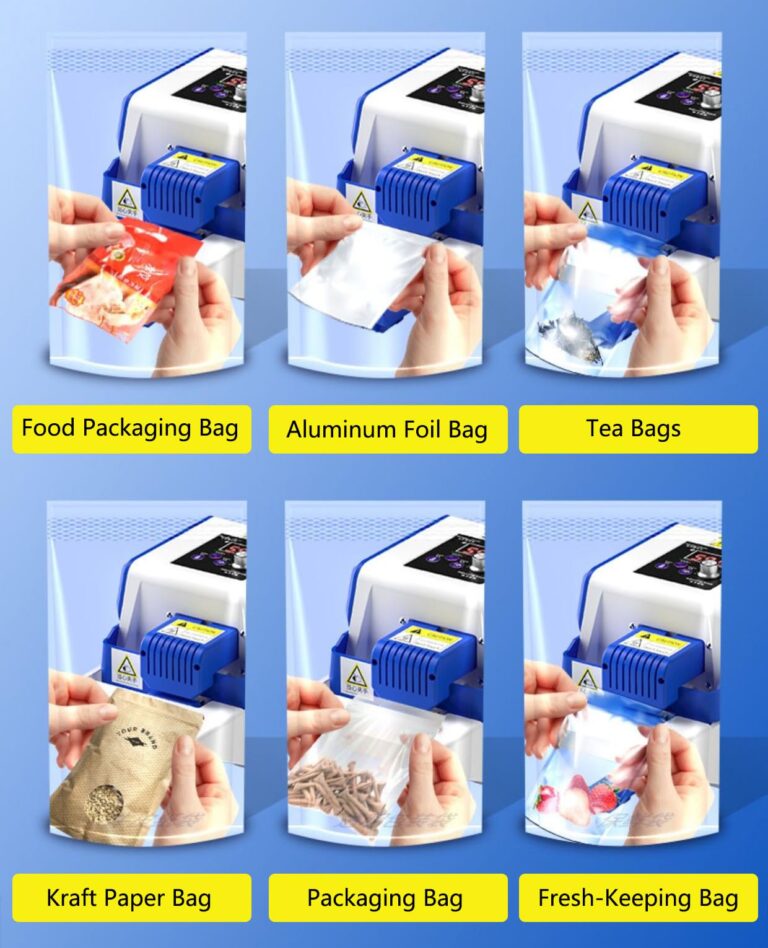 Blue,Wkantlaes Heat Sealer Machine, Commercial Automatic Food Vacuum Sealer Machine, Plastic Bag Sealer Band Sealing Machine with 0-200℃ Temperature Control for 0.8-2 mm Bag Preservation Dry Moist - Image 8