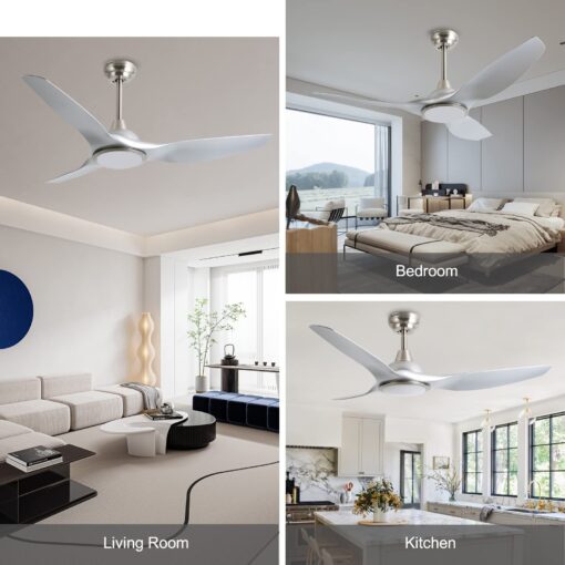 Fanliving 52 Inch Quiet DC Motor Ceiling Fan with Light Remote Control, Indoor 3 Blade Silver Modern Ceiling Fan for Bedroom Living Room Porch - Image 3