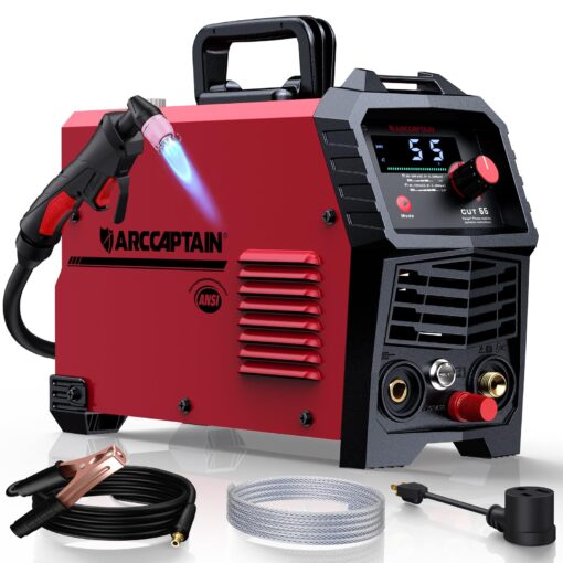 ARCCAPTAIN 55A Plasma Cutter, Large LED Display, Non-Touch Pilot ARC Plasma Cutting Machine, 110/220V Dual Voltage IGBT Inverter, 1/2" Clean Cut, Post Flow, 2T/4T, for Beginners DIY