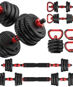 UNNMIIY Adjustable Dumbbells, 10/20/30/45/70/90lbs Free Weight Set with Connector, 4 in1 Dumbbells Set Used as Barbell, Kettlebells, Push up Stand, Fitness Exercises for Home Gym Suitable Men/Women(90LBS(45LBS PAIR))