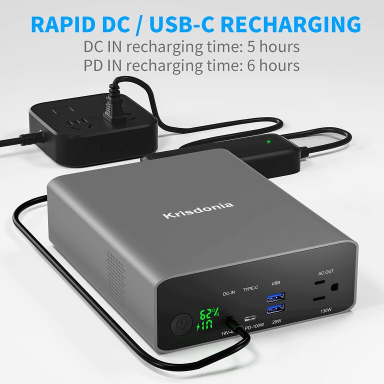 Krisdonia Portable Power Bank, 296Wh/80000mAh Portable Laptop Charger Battery Backup with 110V/130W AC Socket, PD 100W USB-C Port and 2 USB QC3.0 Ports for Outdoor Camping Trip Hunting Emergency - Image 5