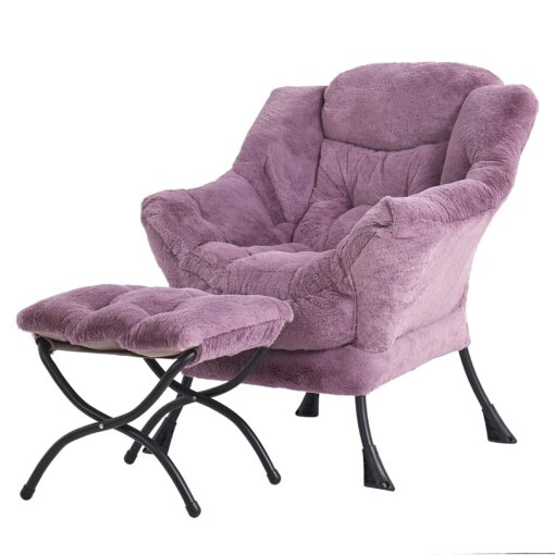 Tiita Lazy Chair with Ottoman, Modern Plush Accent Lounge Chair, Leisure Sofa Armchair with Ottoman, Reading Chair with Footrest for Bedroom, Living Room, Dorm Rooms, Garden and Courtyard