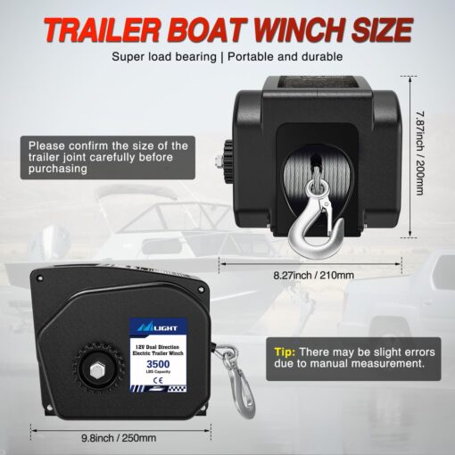 Nilight Boat Trailer Winch 3500 lbs Portable Electric Boat Winches 12 V DC Marine Winch with Remote Control and Hand Crank Power-in Freewheel Operation Waterproof Reversible Winch for Boat Trailer - Image 9