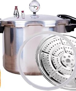 High capacity pressure cookers with cooking rack 22quart canning pressure cooker with gauge Explosion proof safety valve Extra-large size great for big canning jobs,Compatible:natural gas-open flame