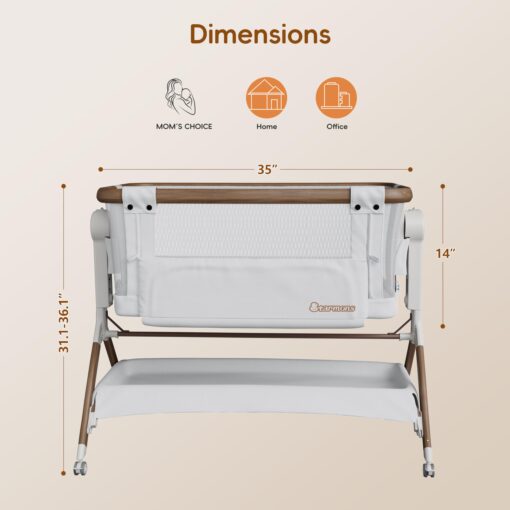 STARMONS Bassinet Bedside Sleeper, Rocking Bassinet for Baby, 3 in 1 Crib with 6 Adjustable Height,Breathable Mesh and Lockable Wheels, Baby Must Haves for Newborns - Image 2