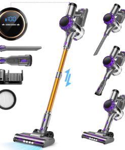 UML0 S3 Cordless Vacuum Cleaner, 45kPa Powerful Stick Vacuum, LED Display, 55-Min Runtime Rechargeable Cordless Vacuum, Free-Standing, Vacuum Cleaners for Home Pet Hair Carpet Hard Floor (Purple)