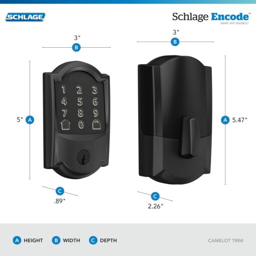 SCHLAGE BE489WB CAM 622 Encode Deadbolt Smart Lock | WiFi Touchscreen Keypad, Matte Black - Image 10