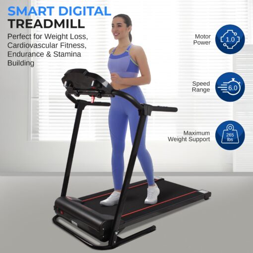 SereneLife Electric Folding Treadmill - Foldable Home Fitness Equipment for Walking & Running, Indoor Home Cardio Machine with Downloadable App, Safety Key, 12 Training Modes, Bluetooth Connectivity - Image 7