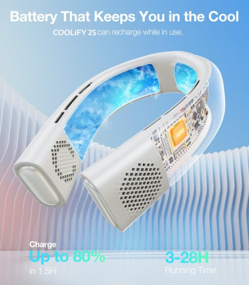 TORRAS COOLIFY 2S Neck Air Conditioner, Portable Personal Cooler and Heater Strong Wind, 3-Speed, App Control Neck Fan Rechargeable, Storm White - Image 5
