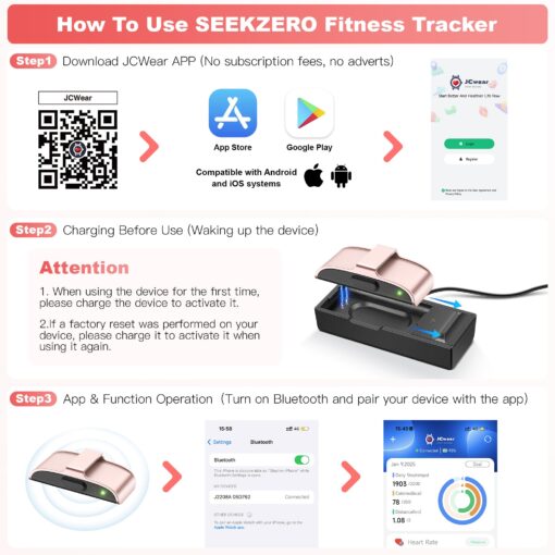 SEEKZERO Sleep & Fitness Tracker for Women Men | 24/7 Heart Rate, Blood Oxygen & Stress Monitor | Step & Calorie Counter | IP68 Waterproof Activity Tracker, Pink (No App Subscription) - Image 2