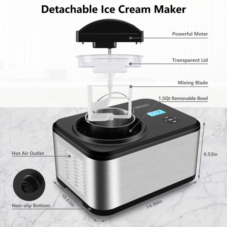 KUMIO 1.6-Quart Ice Cream Maker with Compressor, No Pre-Freezing, 4 Modes Ice Cream Maker Machine with LCD Display, Timer, Automatic Gelato & Yogurt Machine, Stainless Steel - Image 7