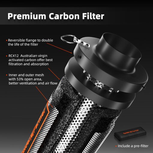 Spider Farmer Air Filtration Kit 4 Inch, Inline Duct Fan with RJ12 Speed Humidity Controller, Carbon Filter Combo, 25 Ft Ducting, Ventilation System Kit for Grow Tents, Hydroponics, Indoor Gardening - Image 5